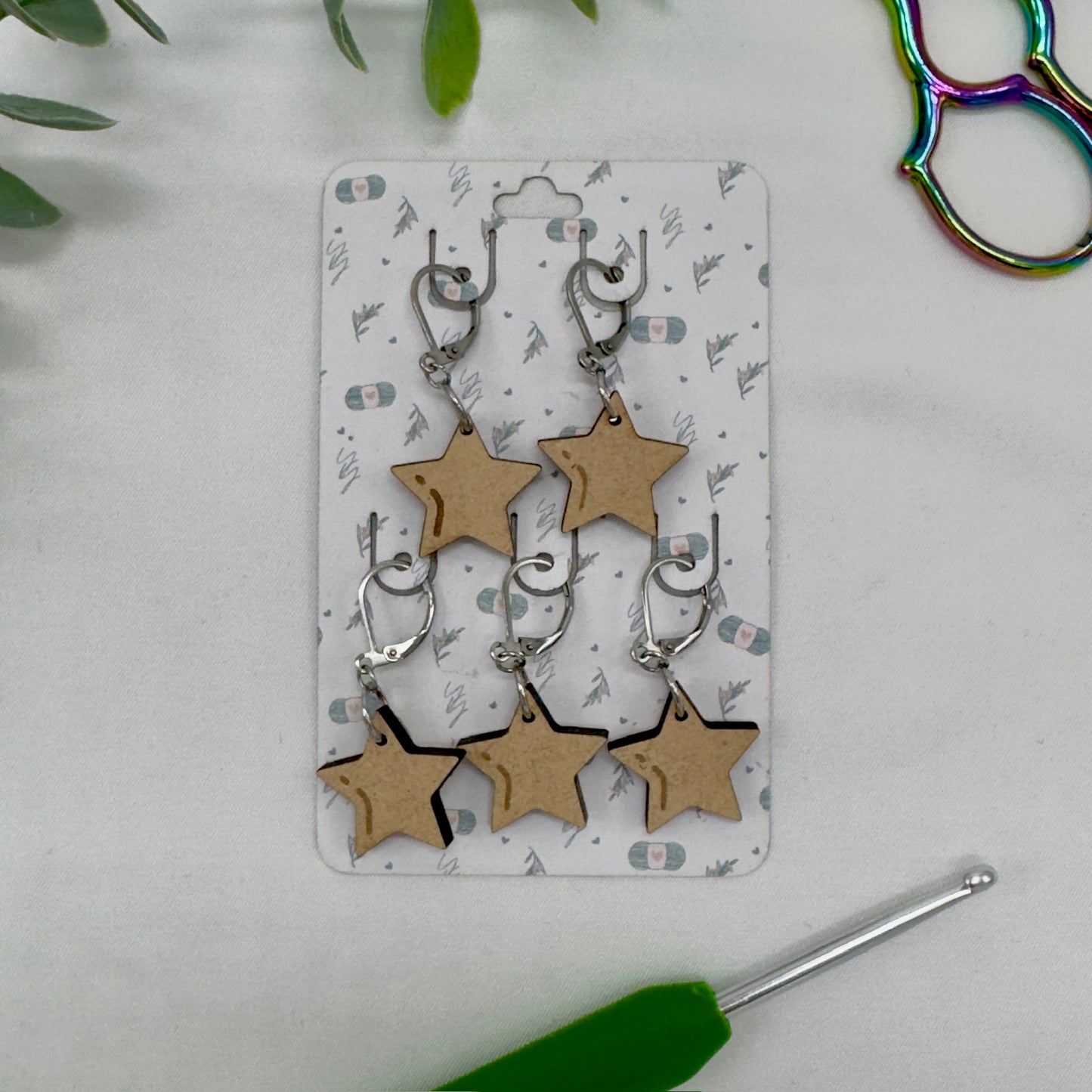 Natural Wood Star Stitch Markers