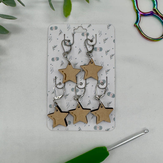 Natural Wood Star Stitch Markers